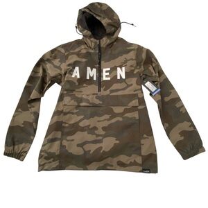 NHIM AMEN Camo Half Zip Anorak Hooded Pullover Jacket Streetwear XS NWT